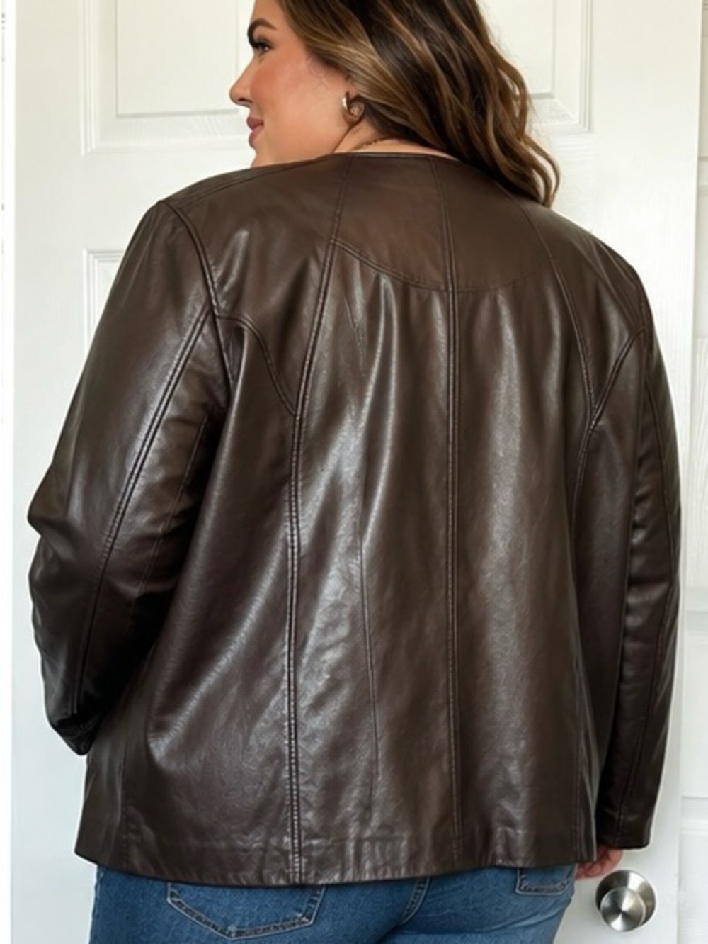 Worthington Woman 2X Genuine Leather Brown Jacket Button Front - Picture 4 of 9